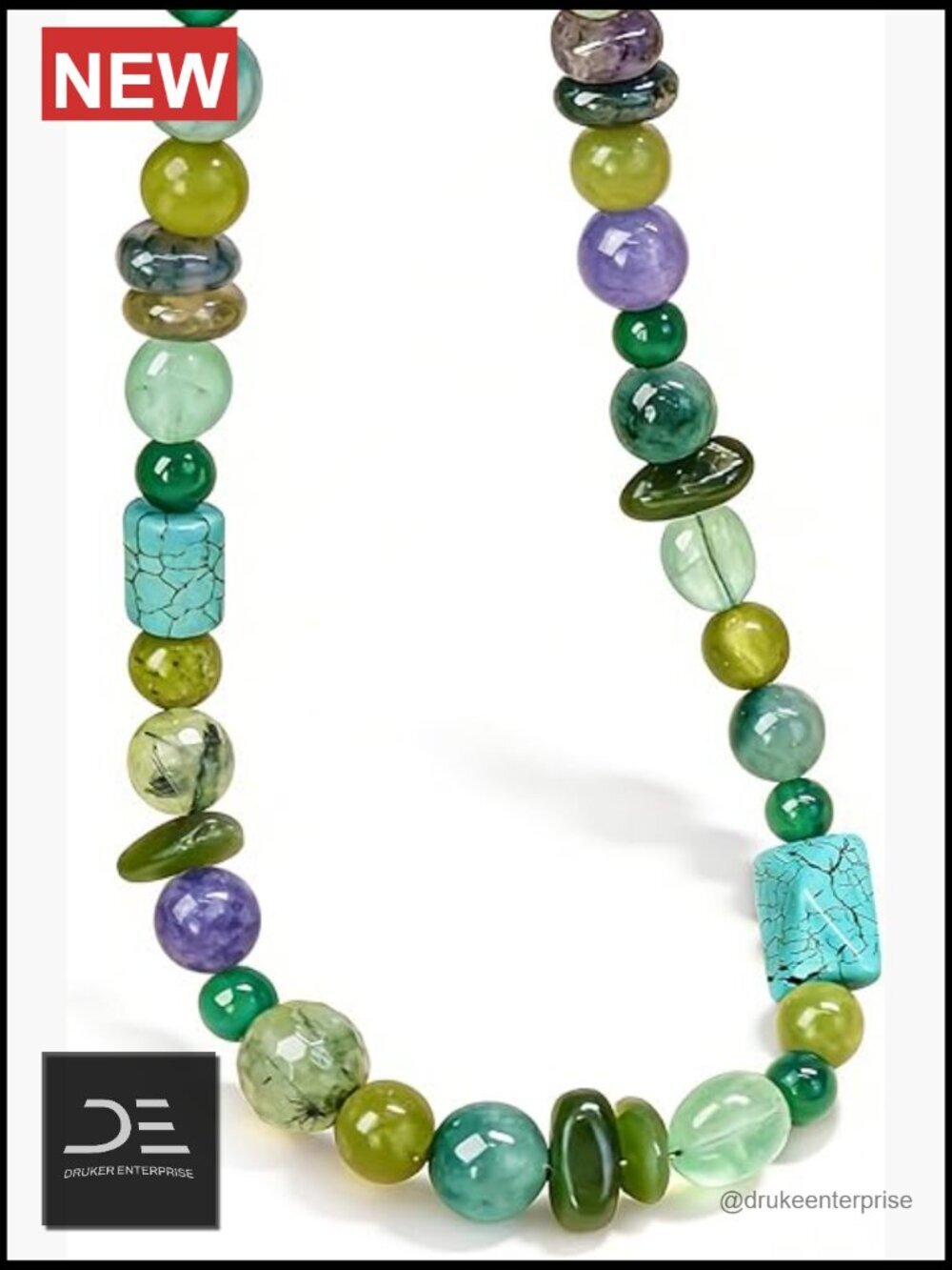 Chunky Beaded Gemstone Necklace, Handmade Natural Stone Strand, 18" with